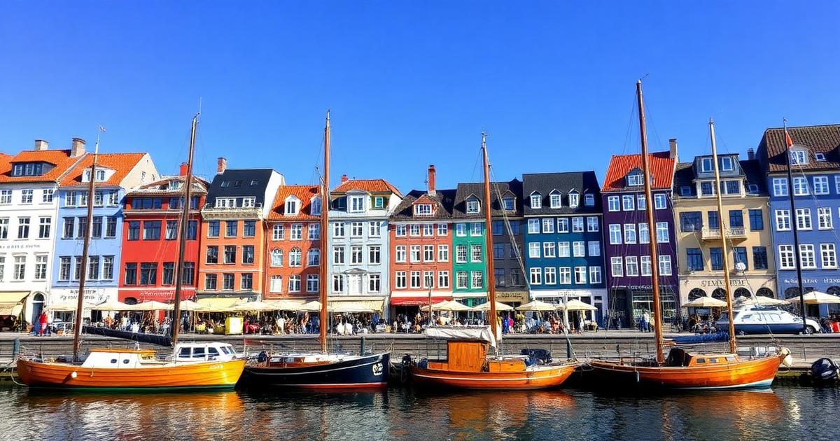 Maisons colorées et voiliers en bois du port de Nyhavn à Copenhague