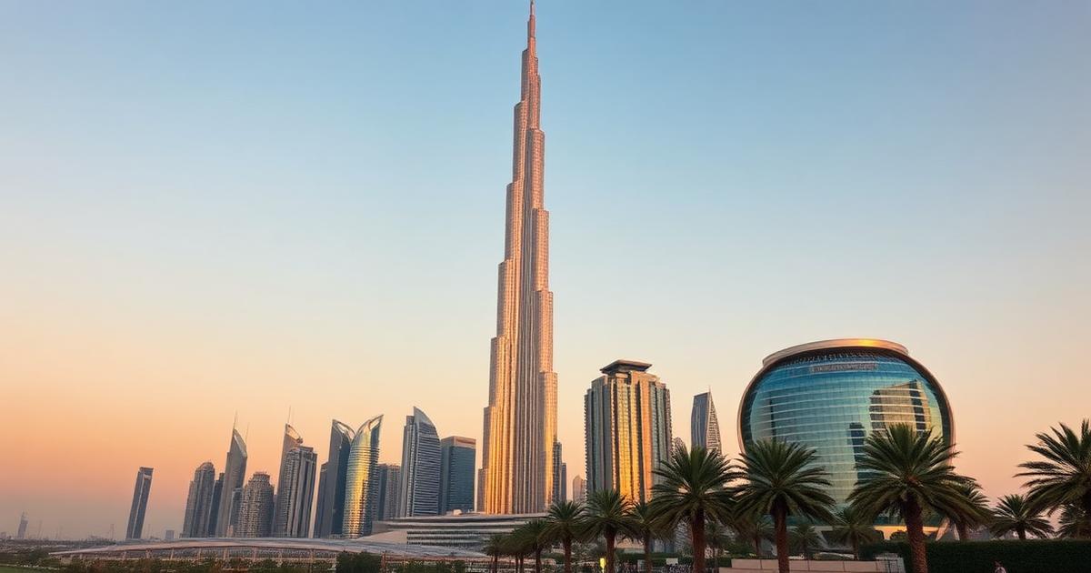Burj Khalifa et gratte-ciels de Dubaï à l'heure dorée