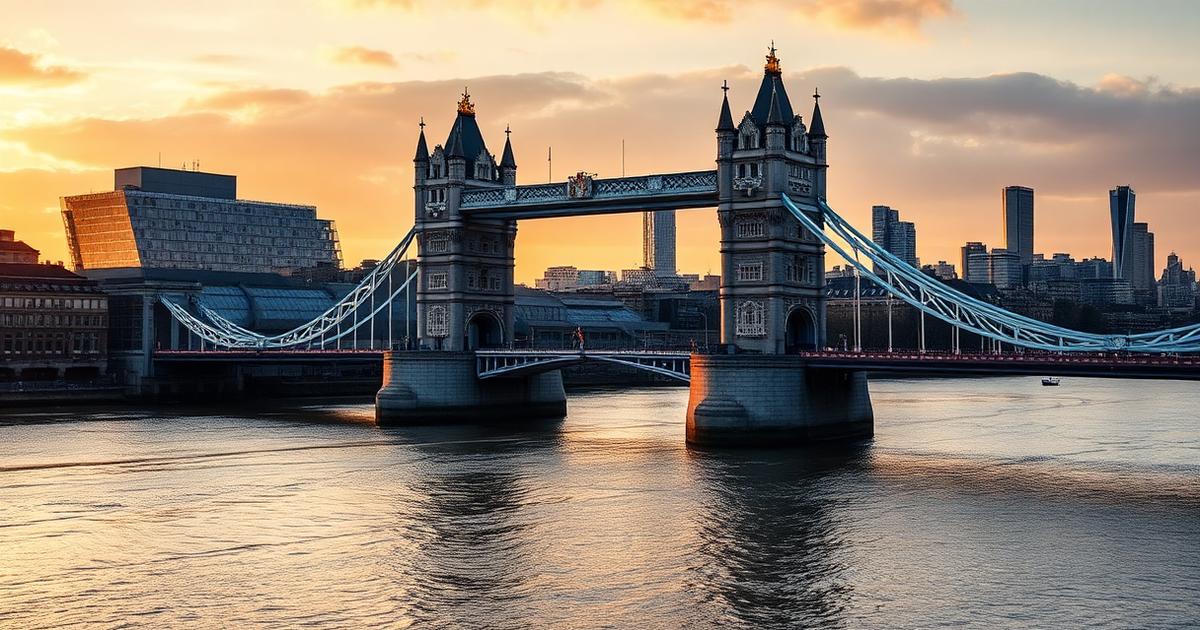 Tower Bridge enjambant la Tamise à Londres à l'heure dorée