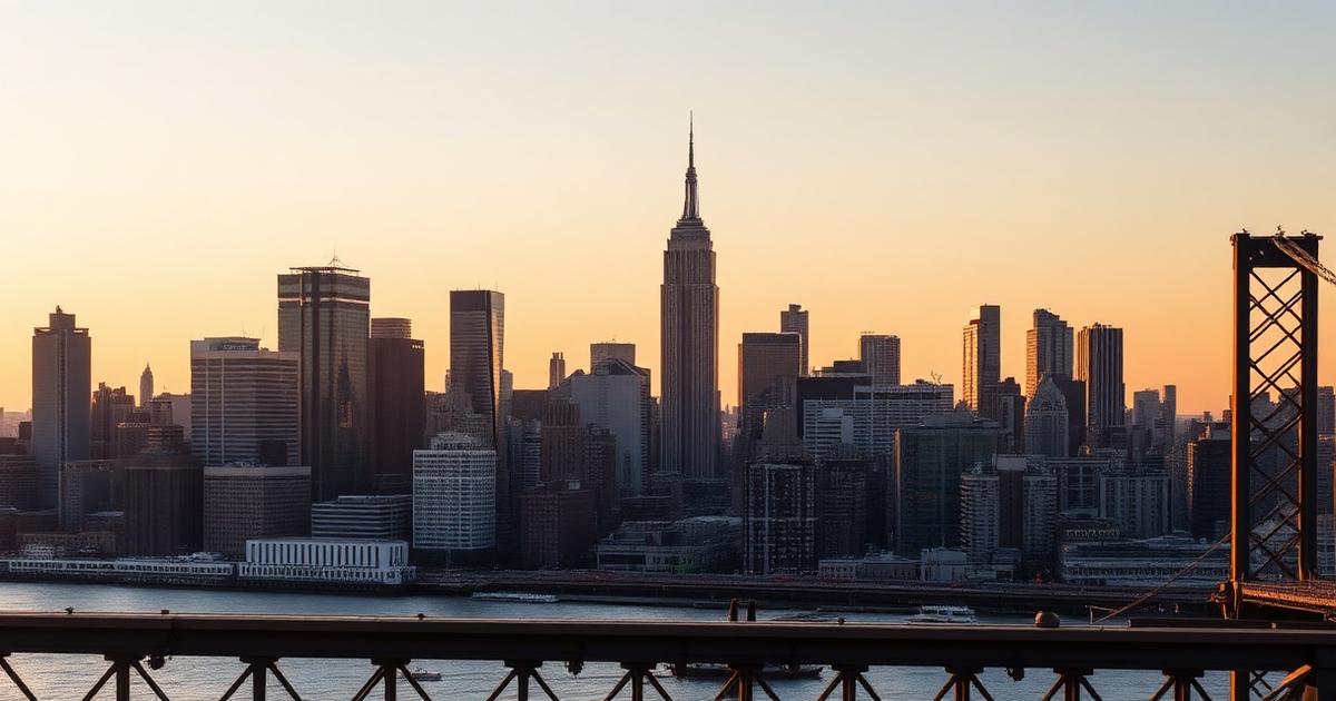 Skyline de Manhattan à New York au coucher du soleil depuis Brooklyn