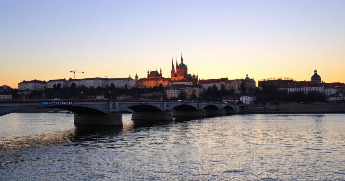 Château de Prague et pont sur la Vltava à l'aube