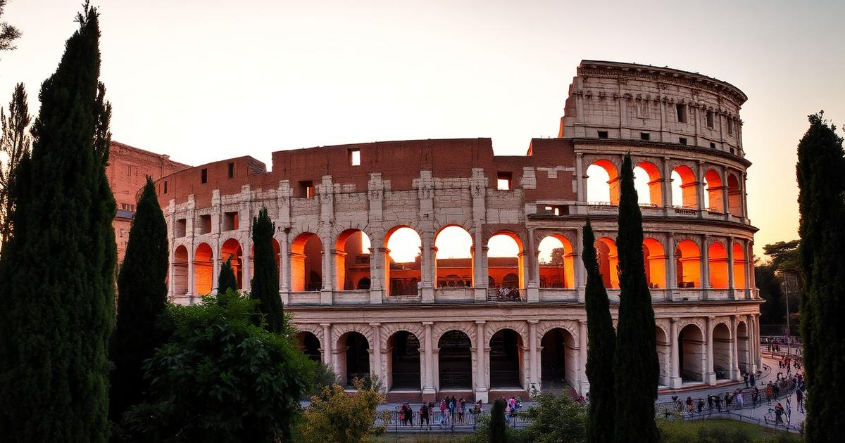 Colisée de Rome illuminé par la lumière dorée du soir